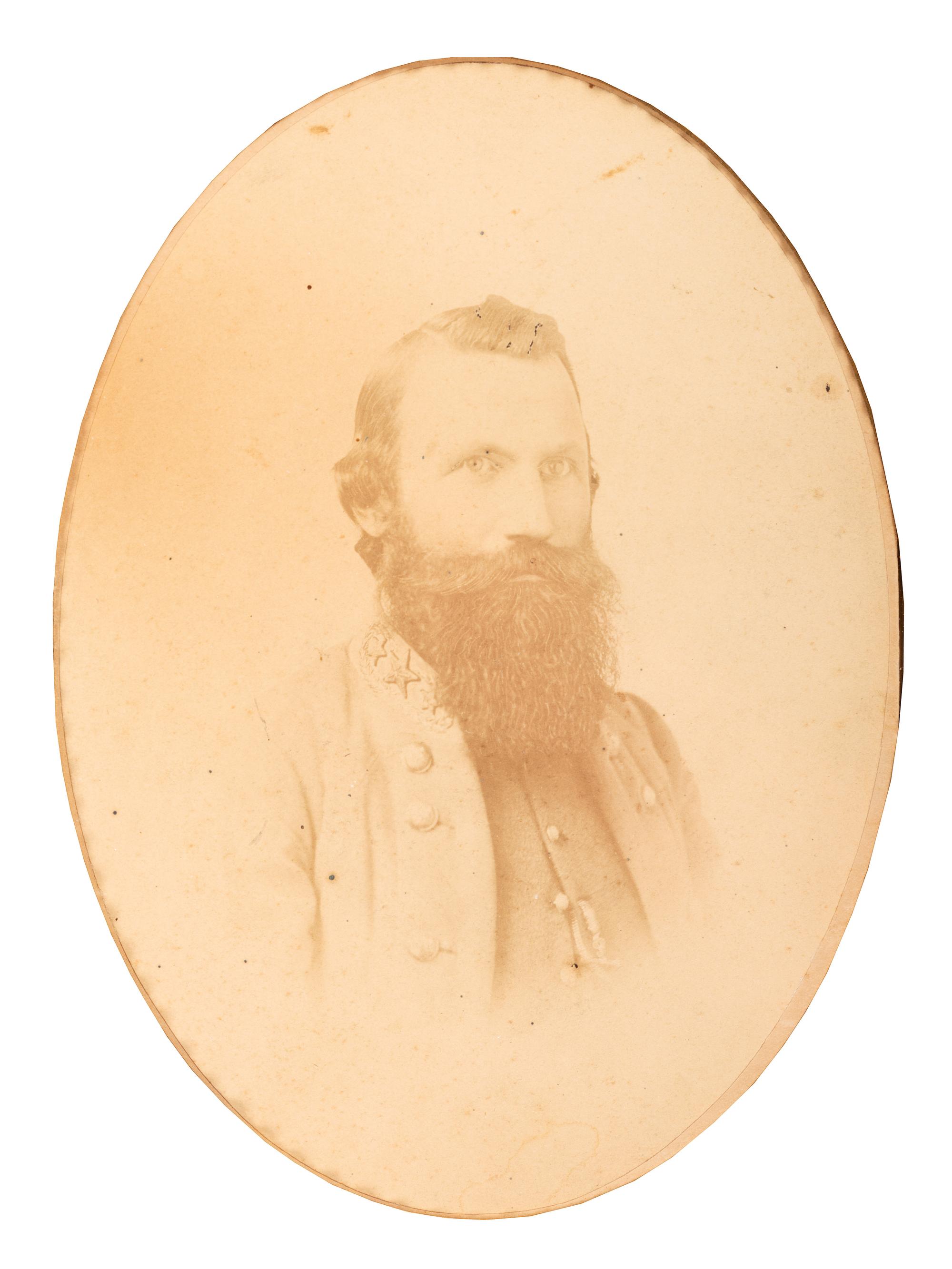 [CIVIL WAR] -- [STUART, J.E.B. (1833-1864)]. [VANNERSON & JONES, photographers]. Albumen photograph of J.E.B. Stuart as lieutenant colonel. [Richmond, VA].