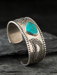 Coin Silver and Turquoise Cuff Bracelet