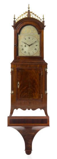 A Federal Mahogany Shelf Clock Height of clock 34 3/4 x width 12 1/8 x depth 6 1/8 inches. — WORKS BY DAVID WOOD, NEWBURYPORT, MASSACHUSETTS, CIRCA 1800