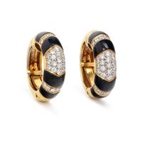 BLACK ENAMEL AND DIAMOND HOOP EARCLIPS