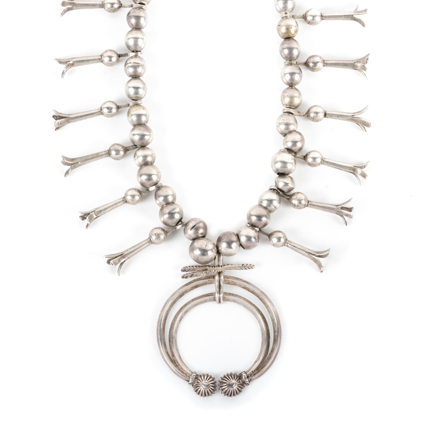 Southwestern Silver Squash Blossom Necklace Length 22 inches