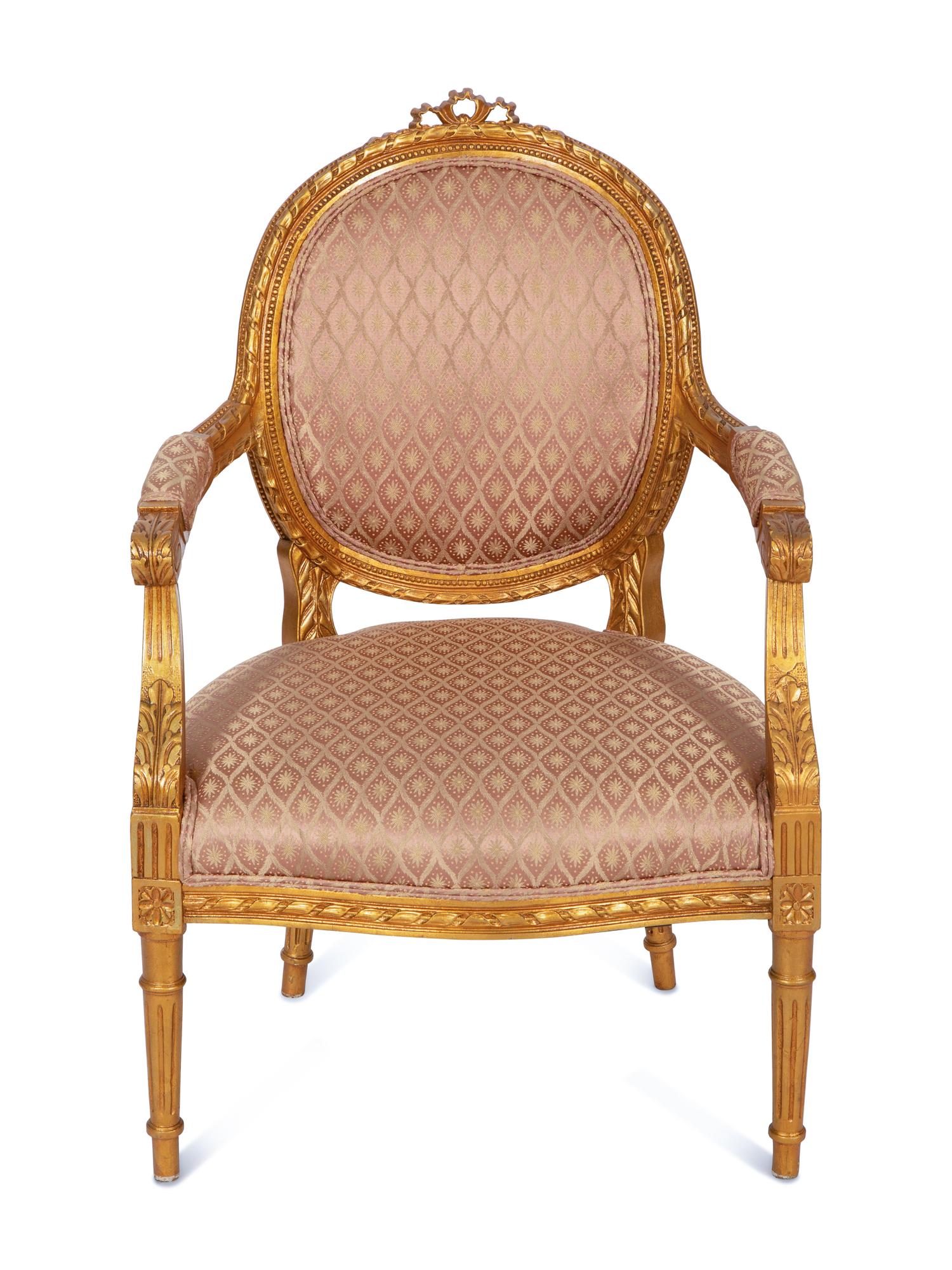 A Louis XVI Style Giltwood Fauteuil