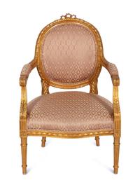 A Louis XVI Style Giltwood Fauteuil