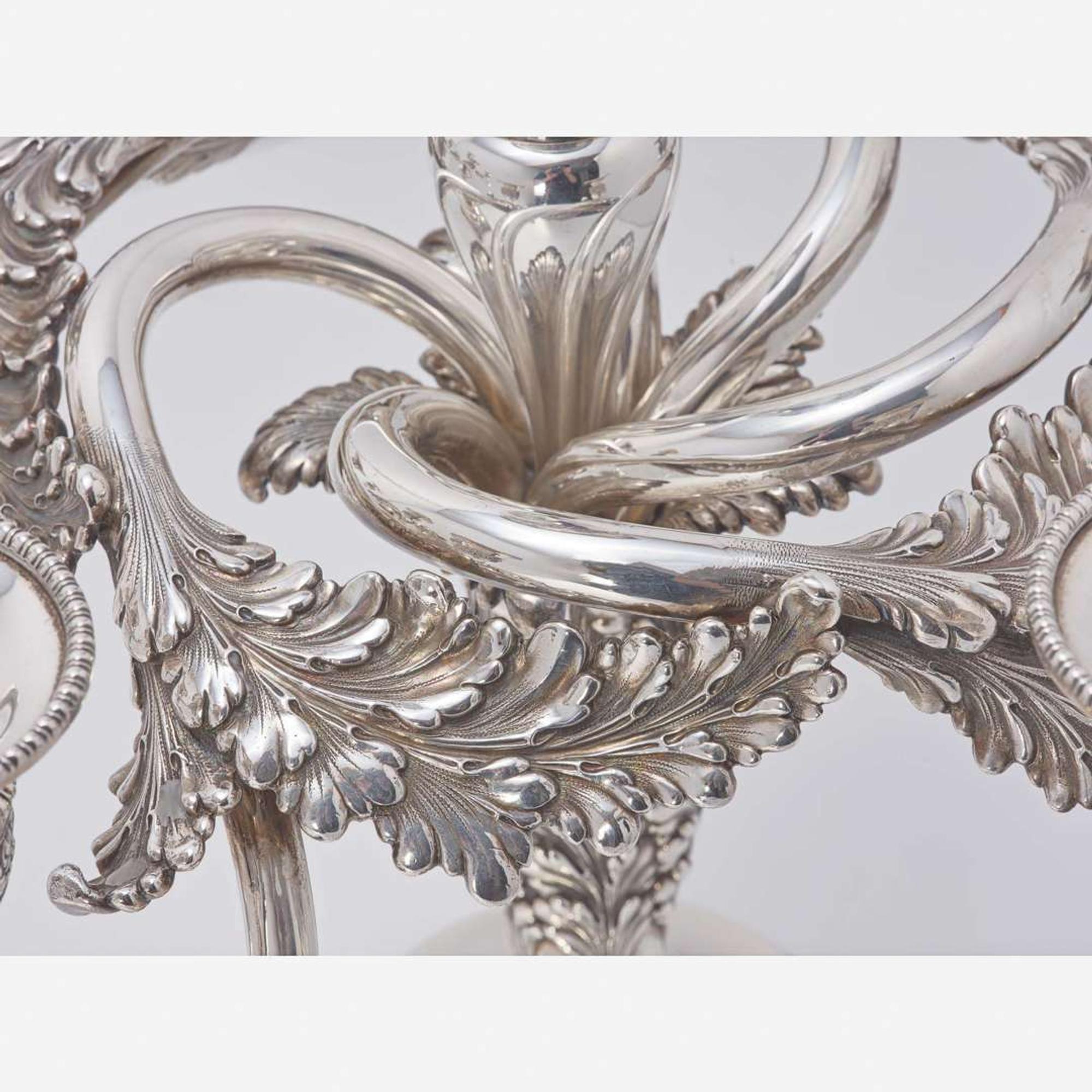 An American Pair of Sterling Silver Six-Light Candelabra Tiffany & Co., New York, 1891-1902