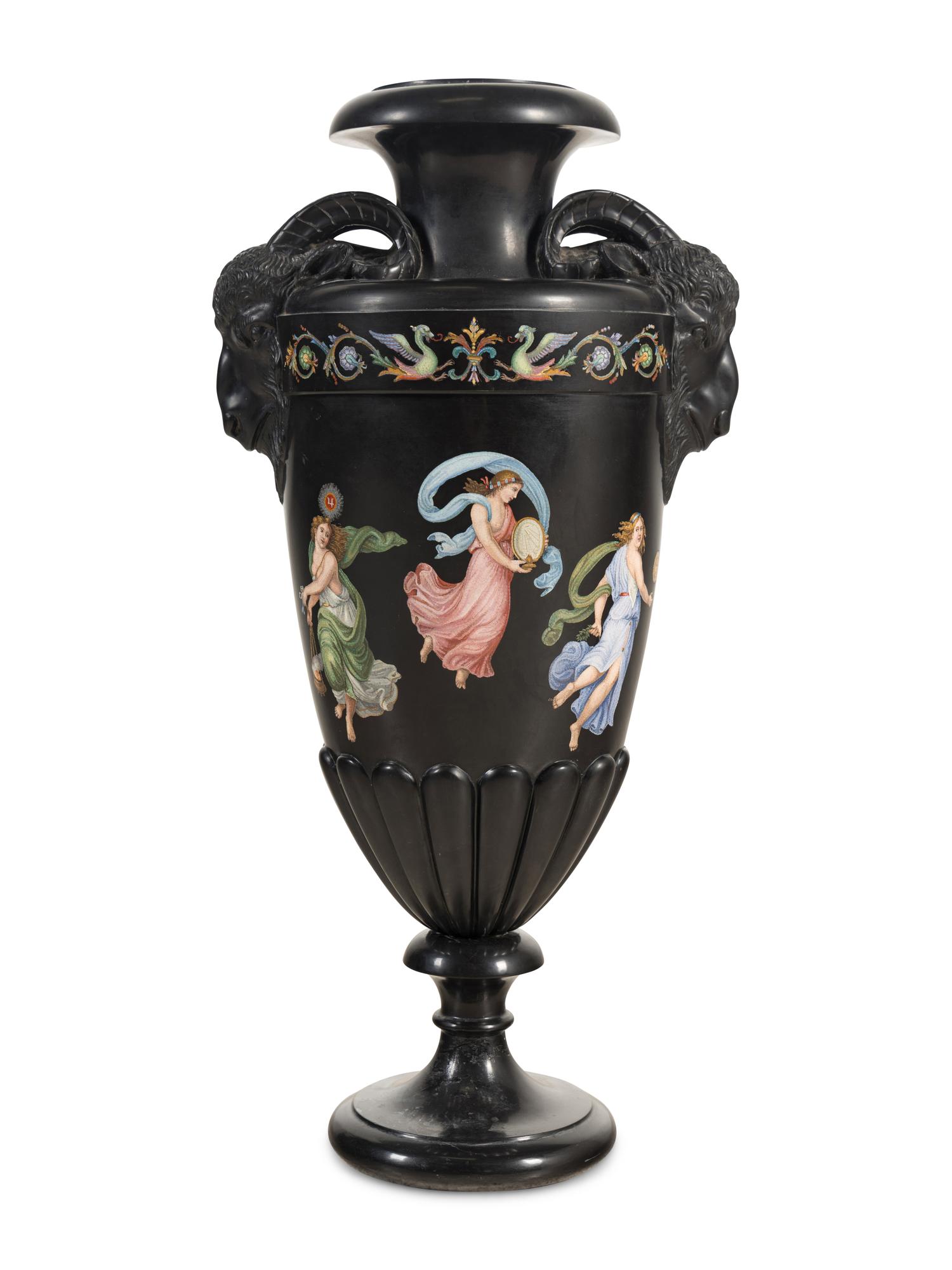 An Italian Neoclassical Black Belgian Marble and Micromosaic Vase