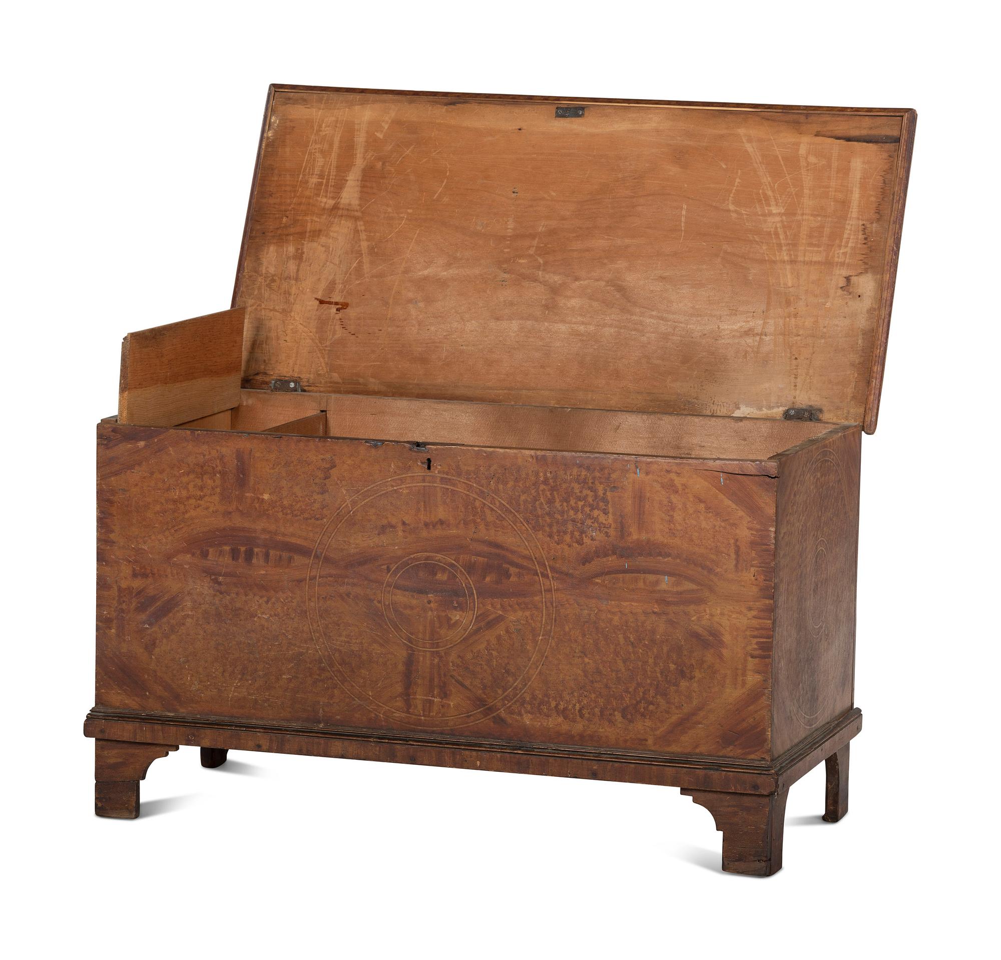 A Country Grain Paint and Compass Decorated Pine Blanket Chest