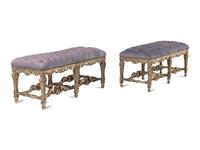 A Pair of Italian Baroque Style Silvered Wood Benches