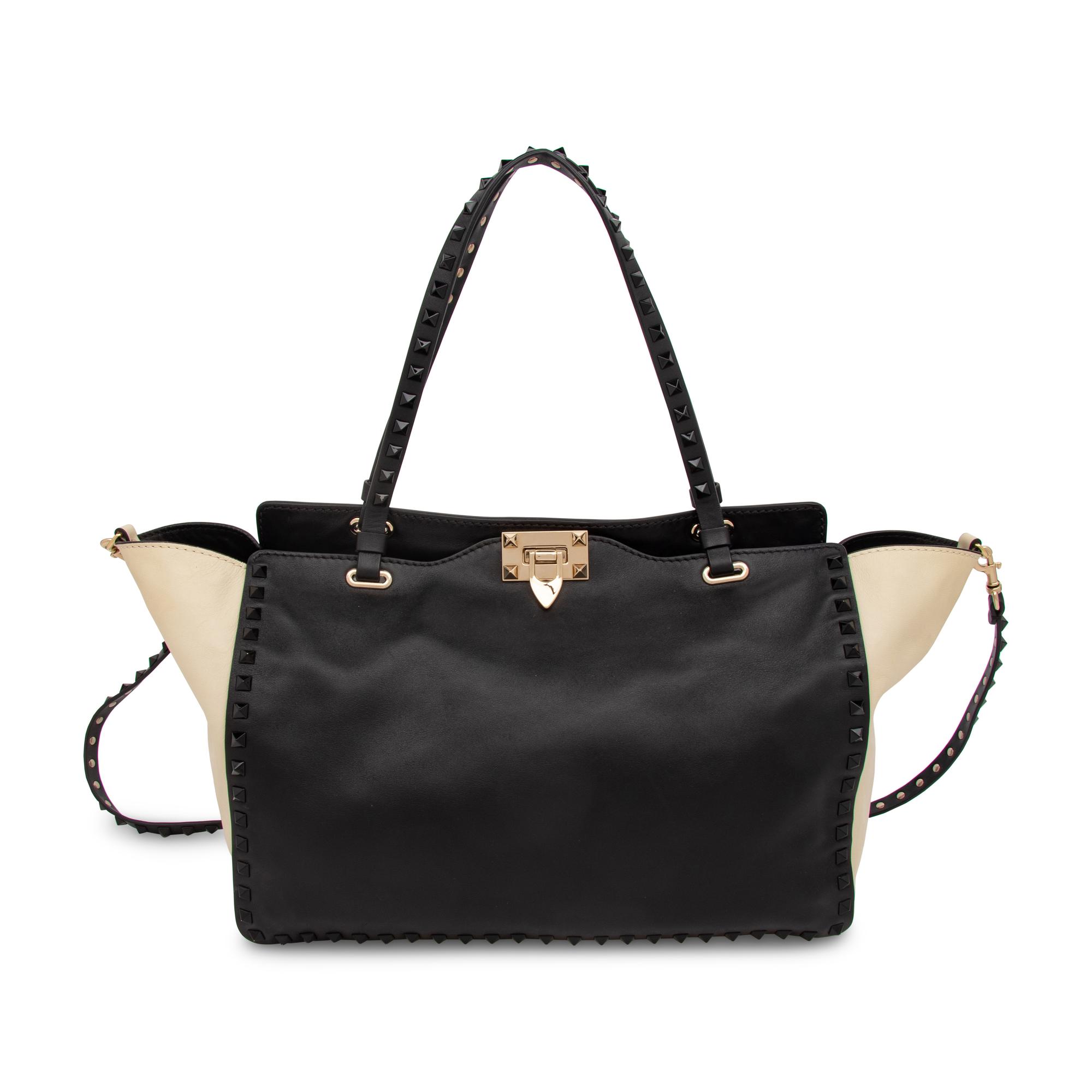 Valentino, Black & White Medium Rockstud Tote