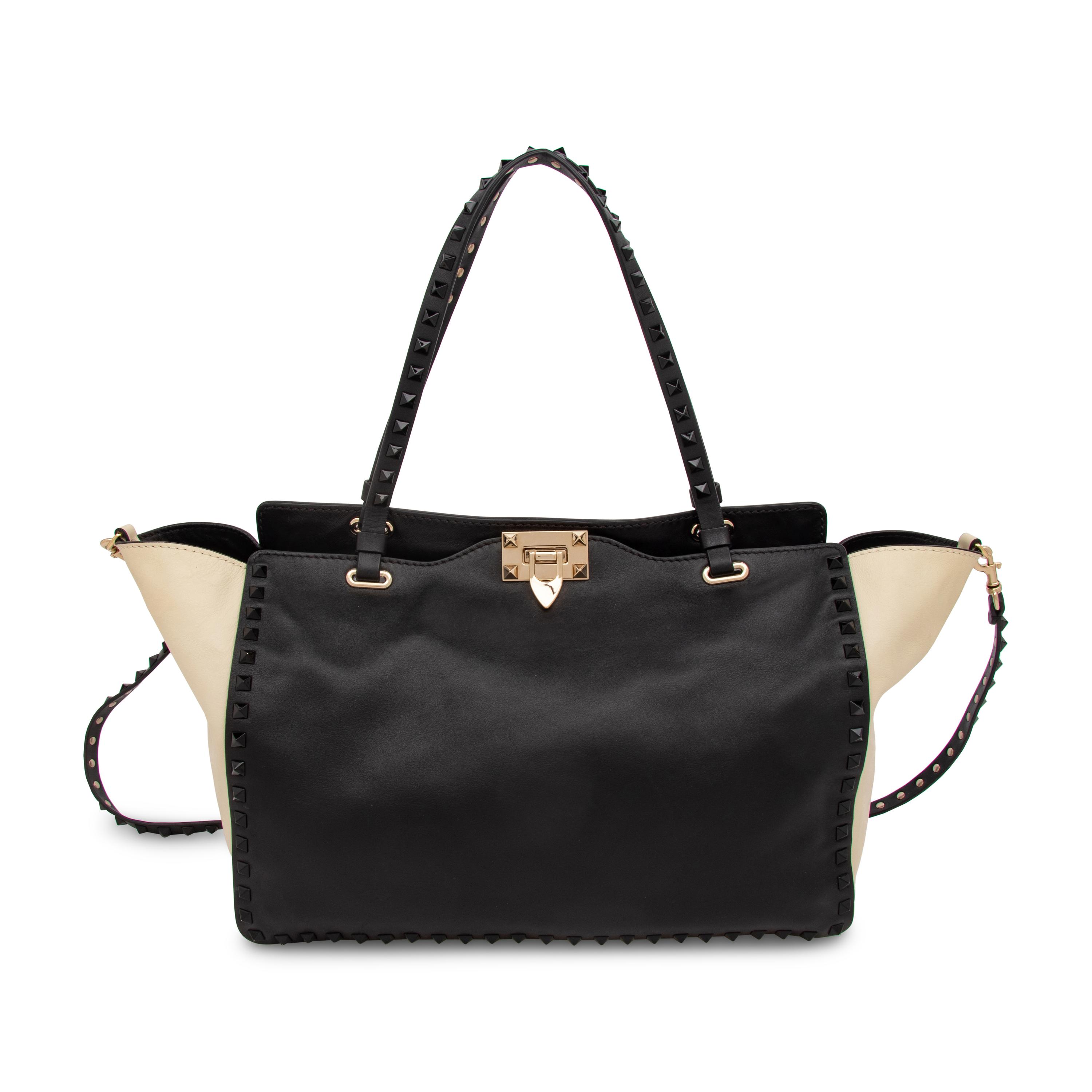 Valentino, Black & White Medium Rockstud Tote