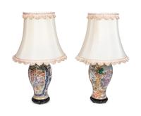 Two Similar Chinese Famille Rose Porcelain Vases Mounted as Lamps