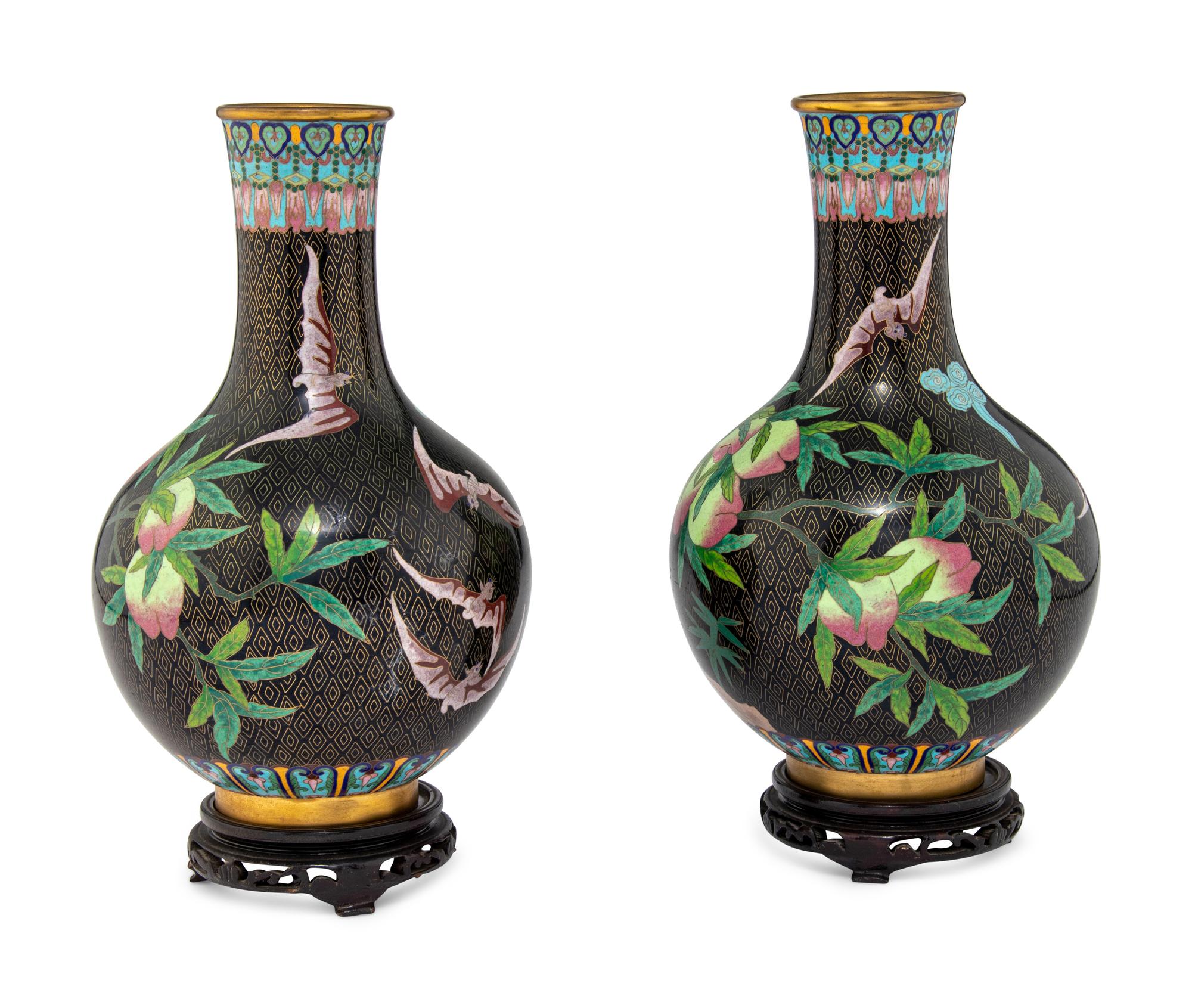 A Pair of Chinese Cloisonné Enamel Bottle Vases