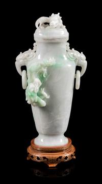 A Jadeite 'Dragon' Covered Vase Height 9 3/4 inches. — 20TH CENTURY