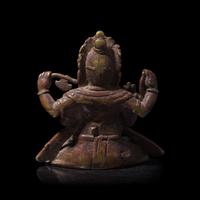 A Small Patinated Brass Alloy Figure of Seated Ganesha, 16th/17th Century 袖珍銅加漆迦尼薩一樽