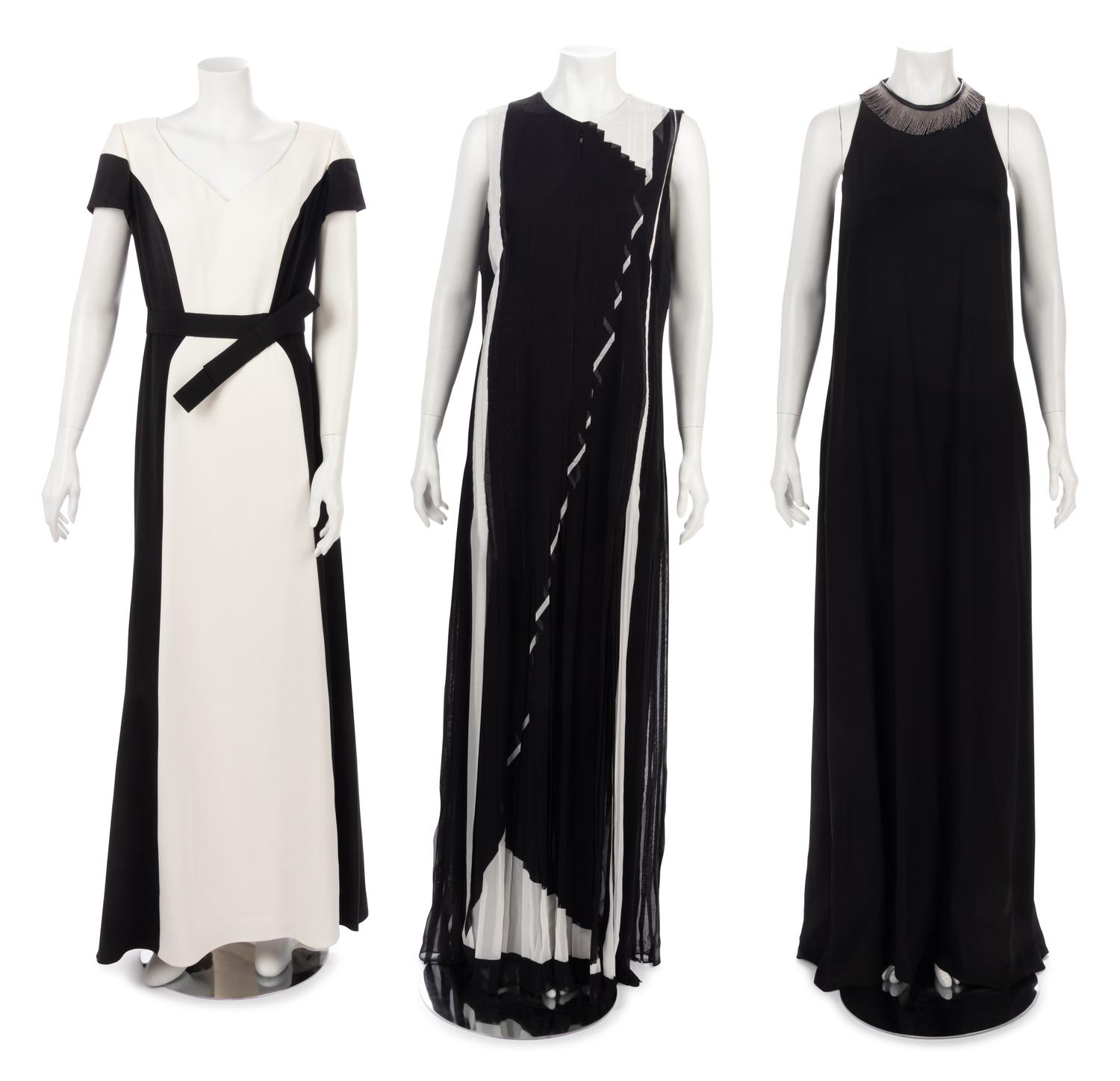 Three Designer Maxi Dresses: One Carolina Herrera, One Akris, One Brunello Cucinelli, 2015-2017
