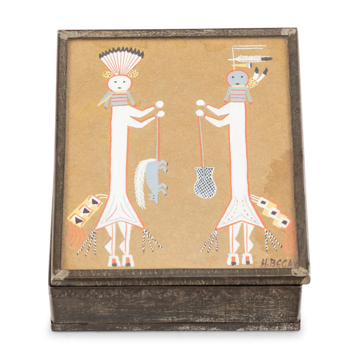 Tinwork Box, with Talking God and Water Sprinkler Painting
