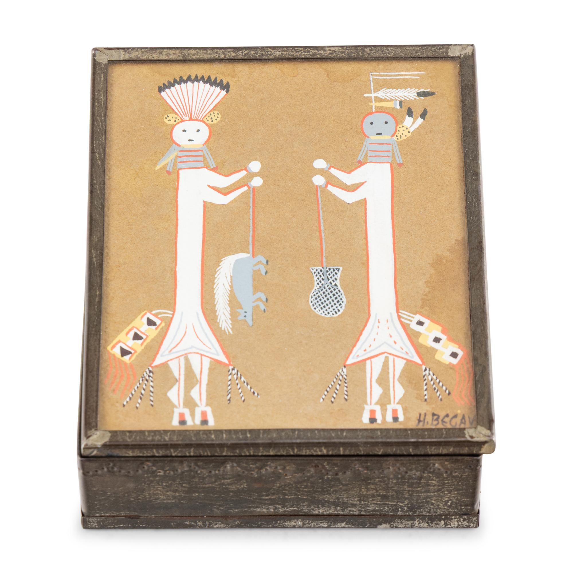 Tinwork Box, with Talking God and Water Sprinkler Painting