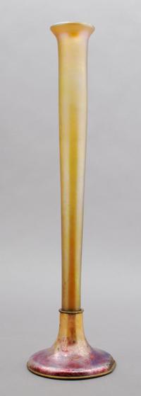 A Tiffany Favrile Glass and Bronze Vase, Height 12 7/8 inches.