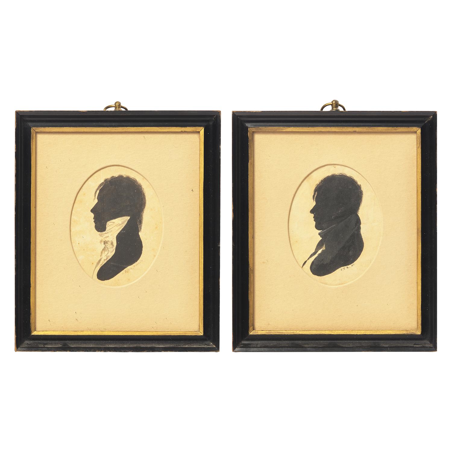 American School 19th Century, Two Silhouette Profiles Portraits of Ruggles Family Members