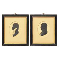 American School 19th Century, Two Silhouette Profiles Portraits of Ruggles Family Members