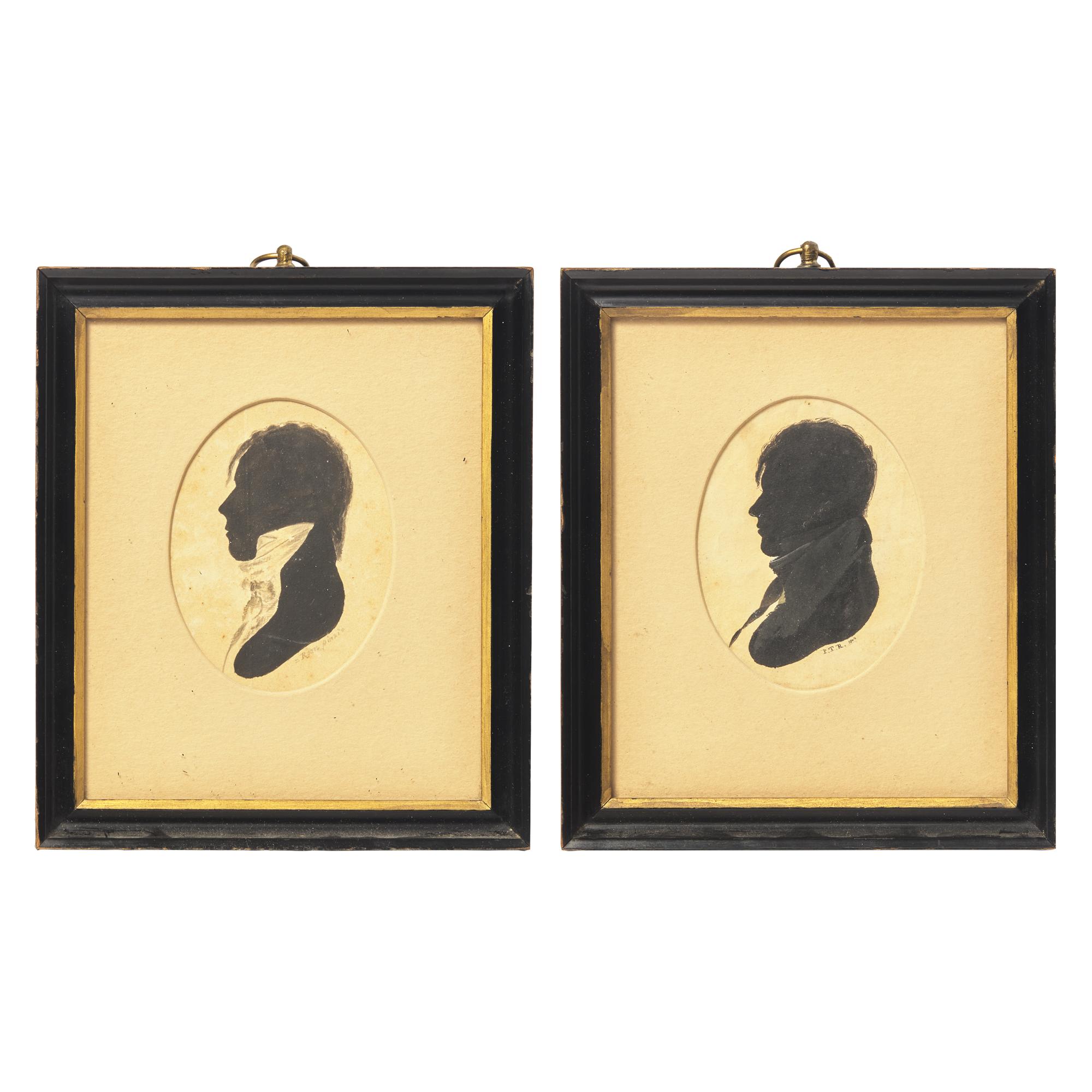 American School 19th Century, Two Silhouette Profiles Portraits of Ruggles Family Members