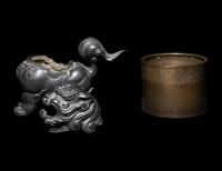 A Chinese Fu Lion-Form Censer and A Japanese Inlaid Bronze Censer