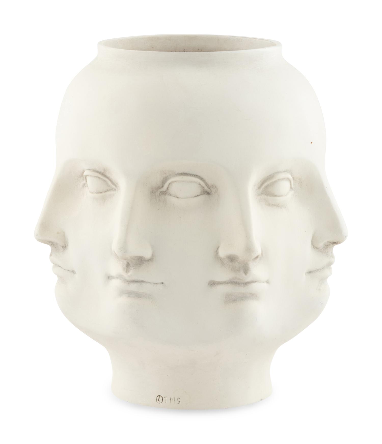 A TM Studios Cast Plaster Perpetual Face Vase