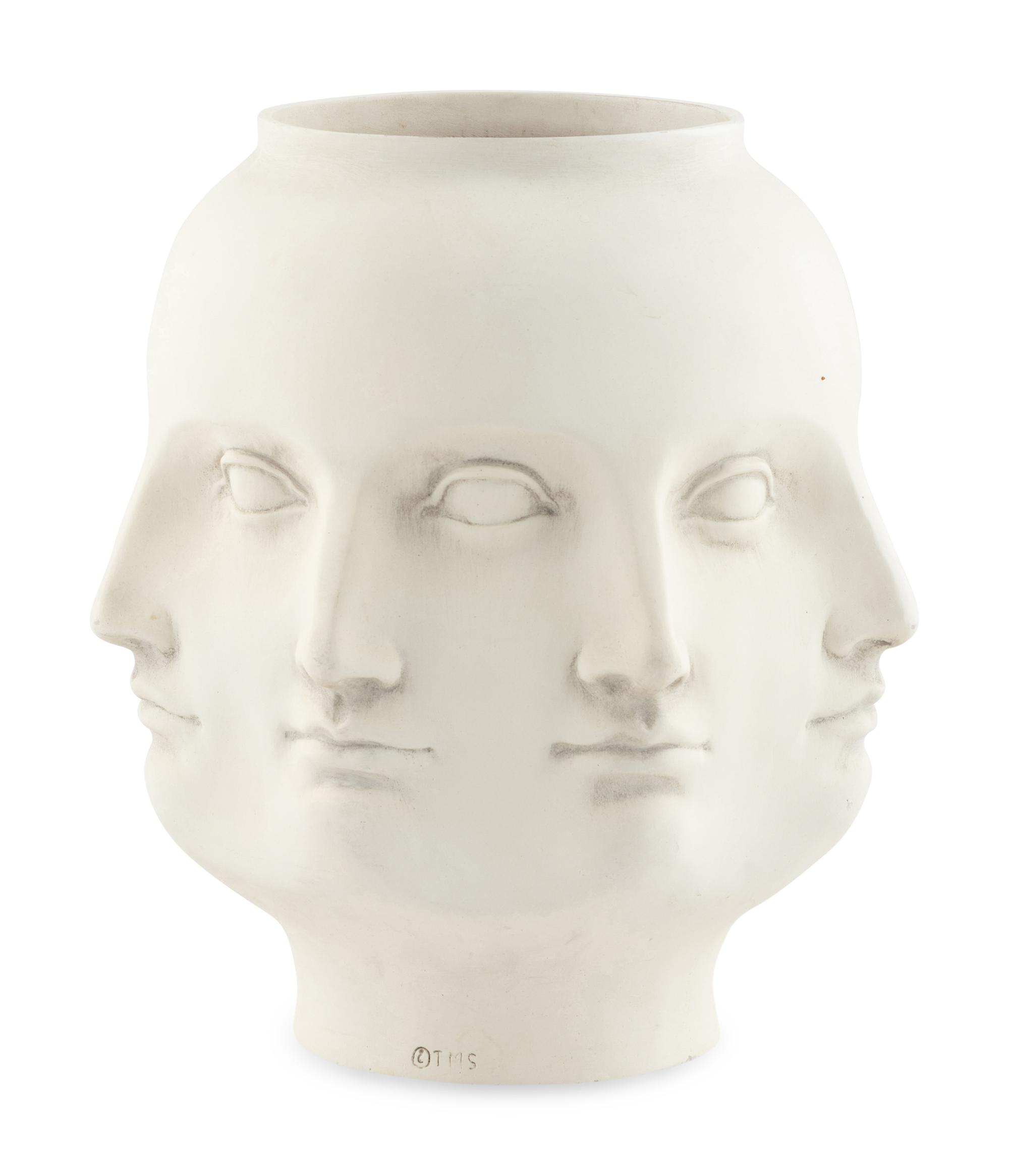 A TM Studios Cast Plaster Perpetual Face Vase