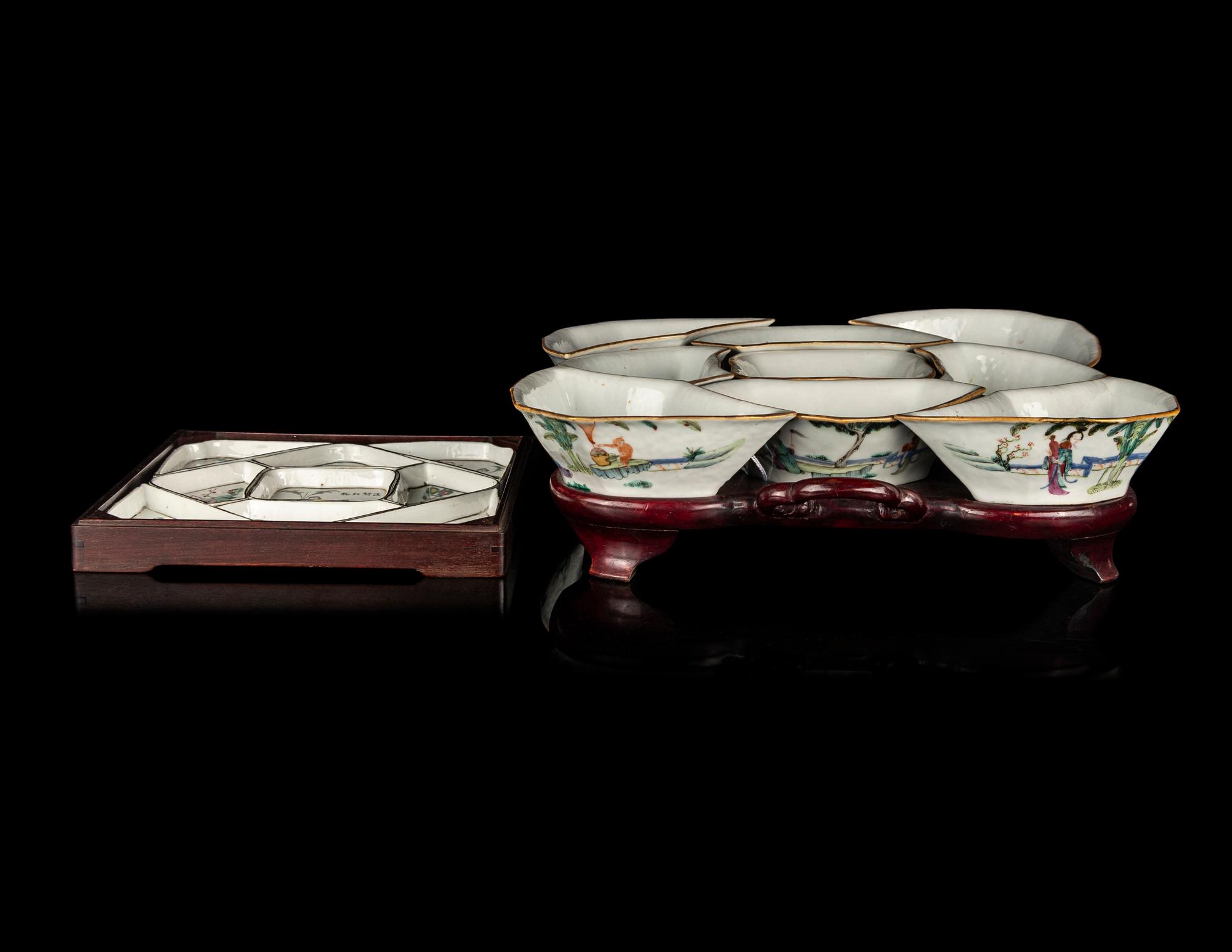 Two Chinese Famille Rose Porcelain Sweetmeats Sets