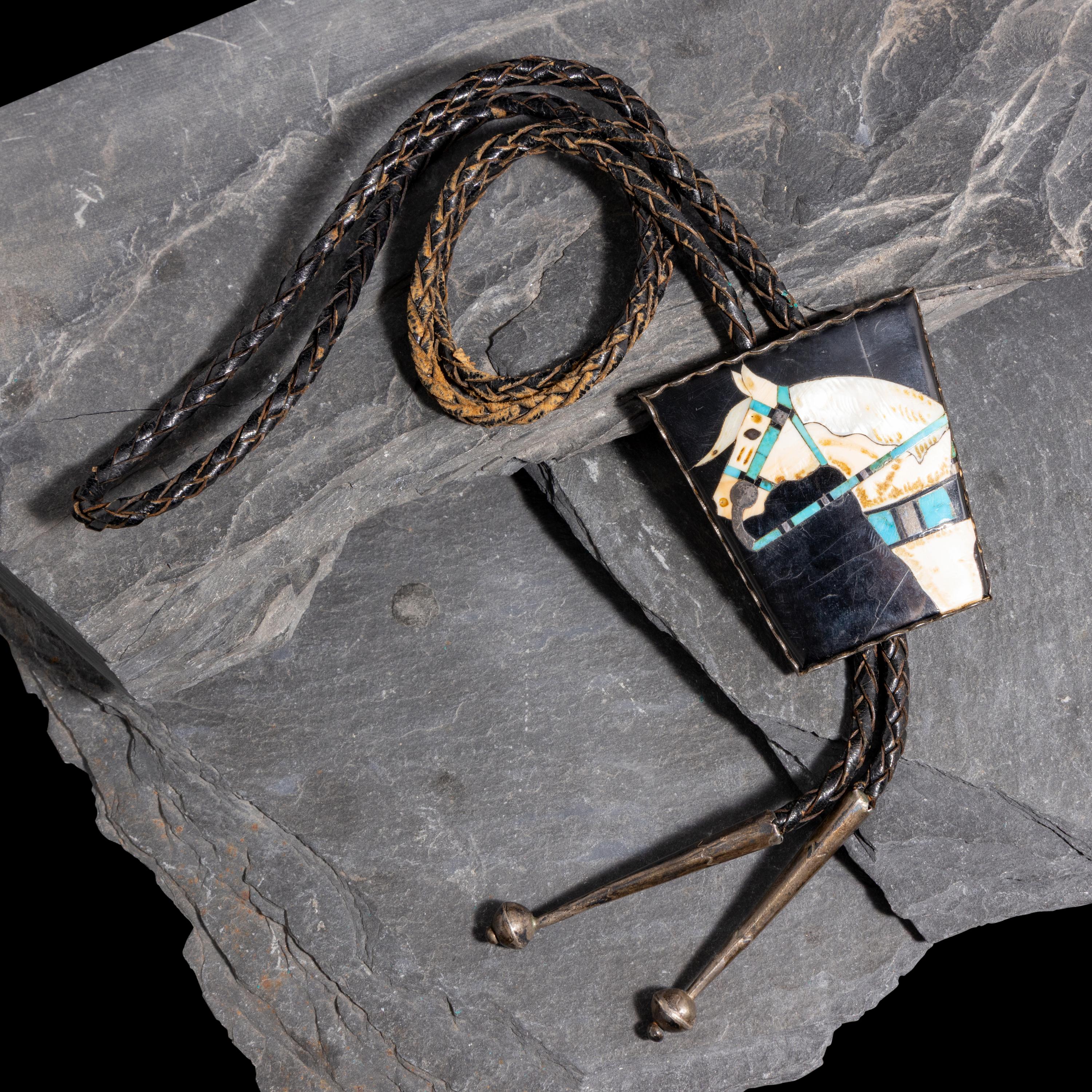 Zuni Mosaic Inlay Equine Bolo Tie