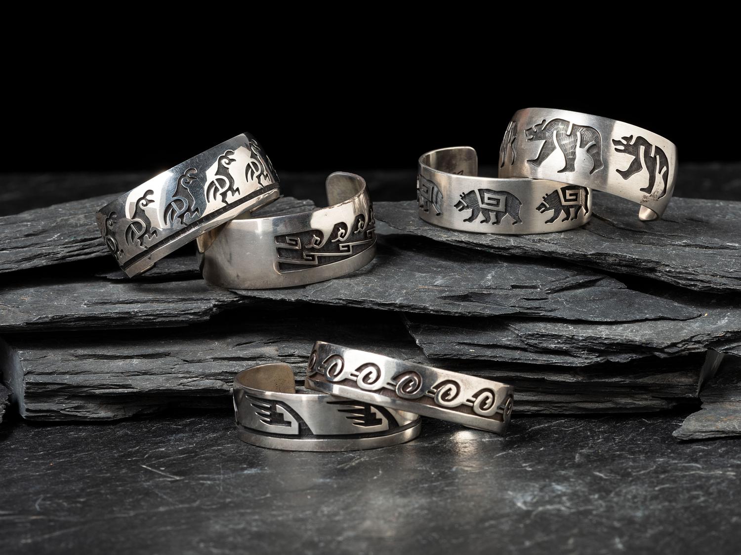 Hopi Silver Overlay Cuff Bracelets