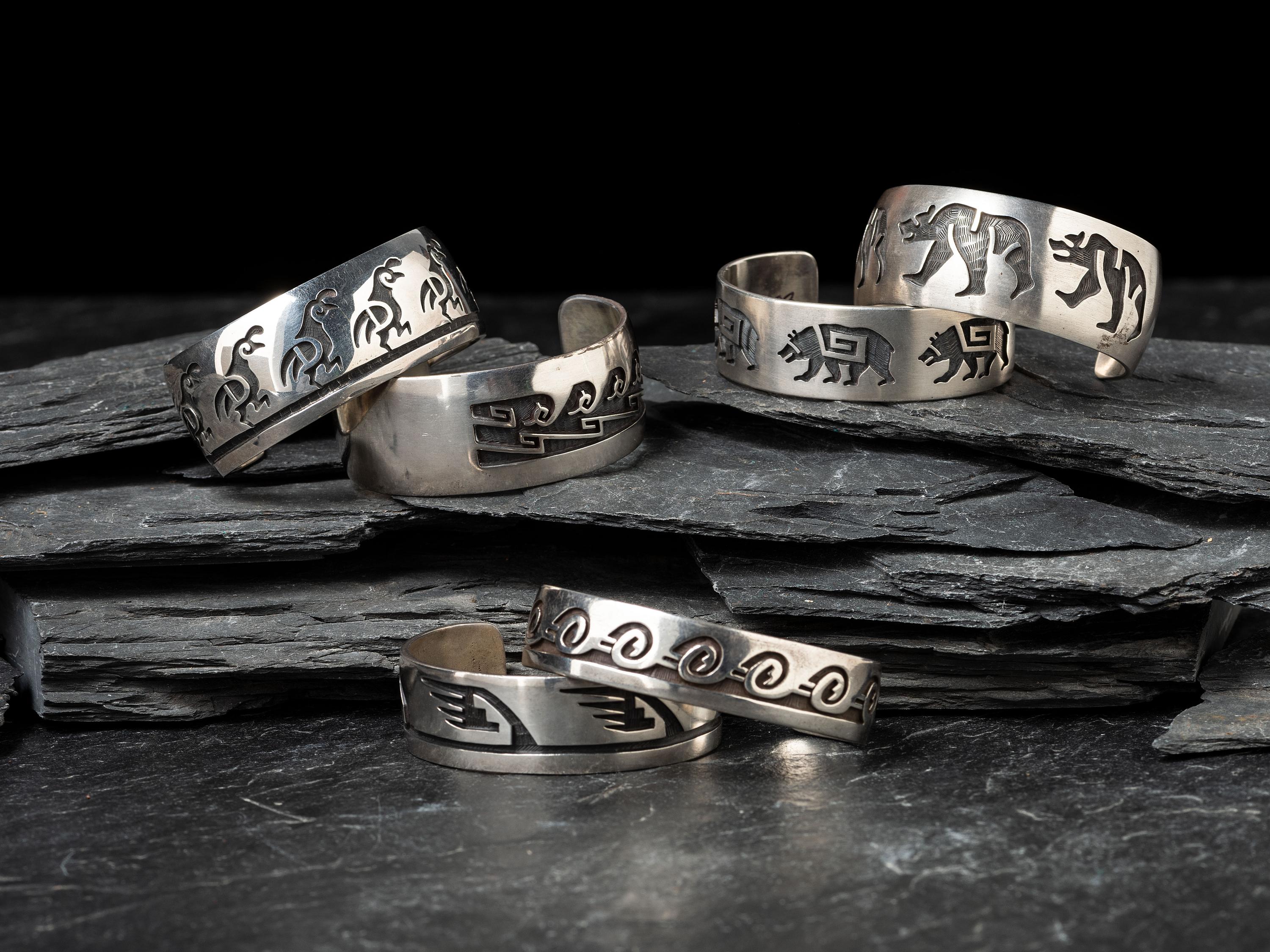 Hopi Silver Overlay Cuff Bracelets