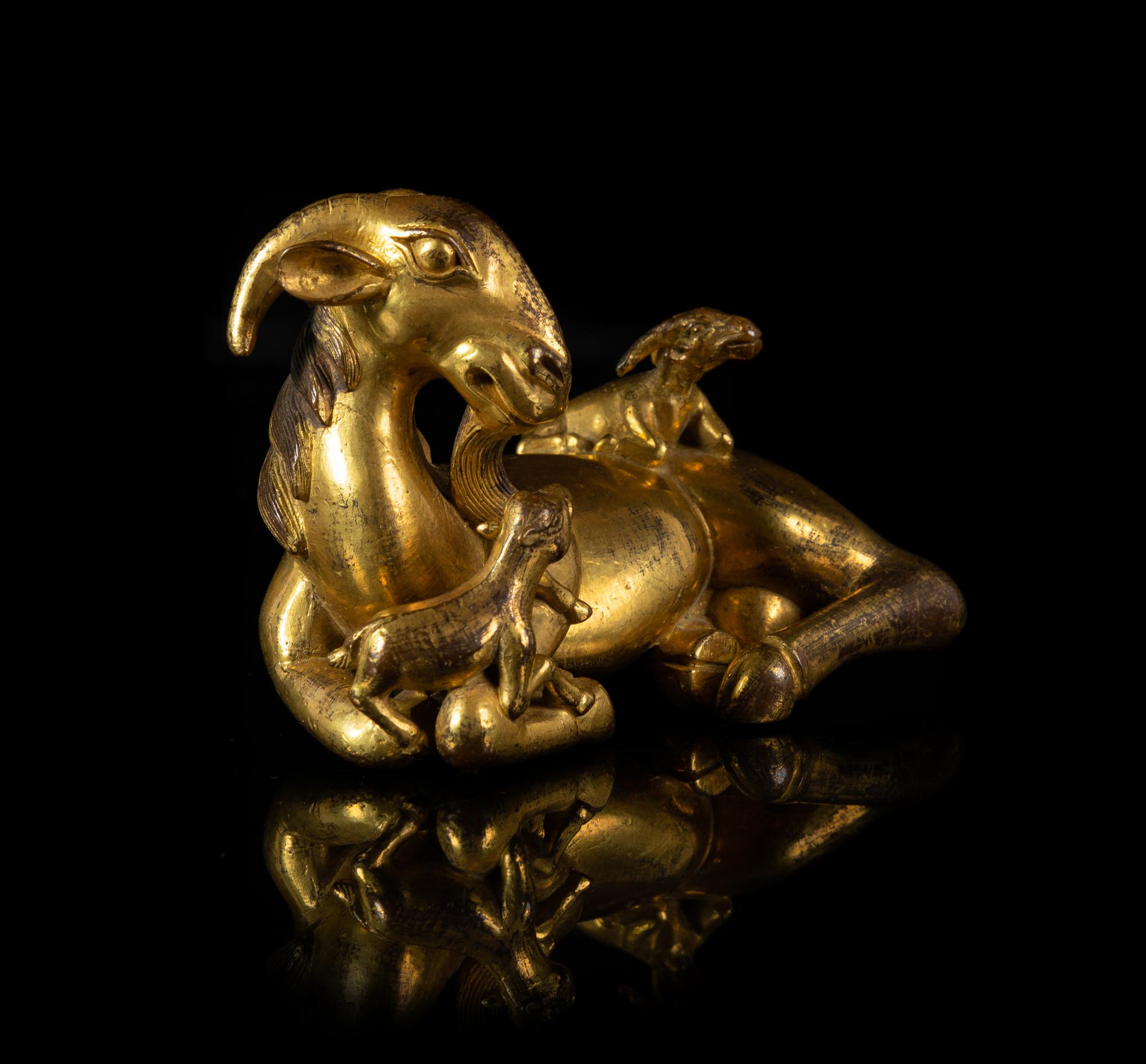 A Gilt Bronze Ram-Form Paper Weight