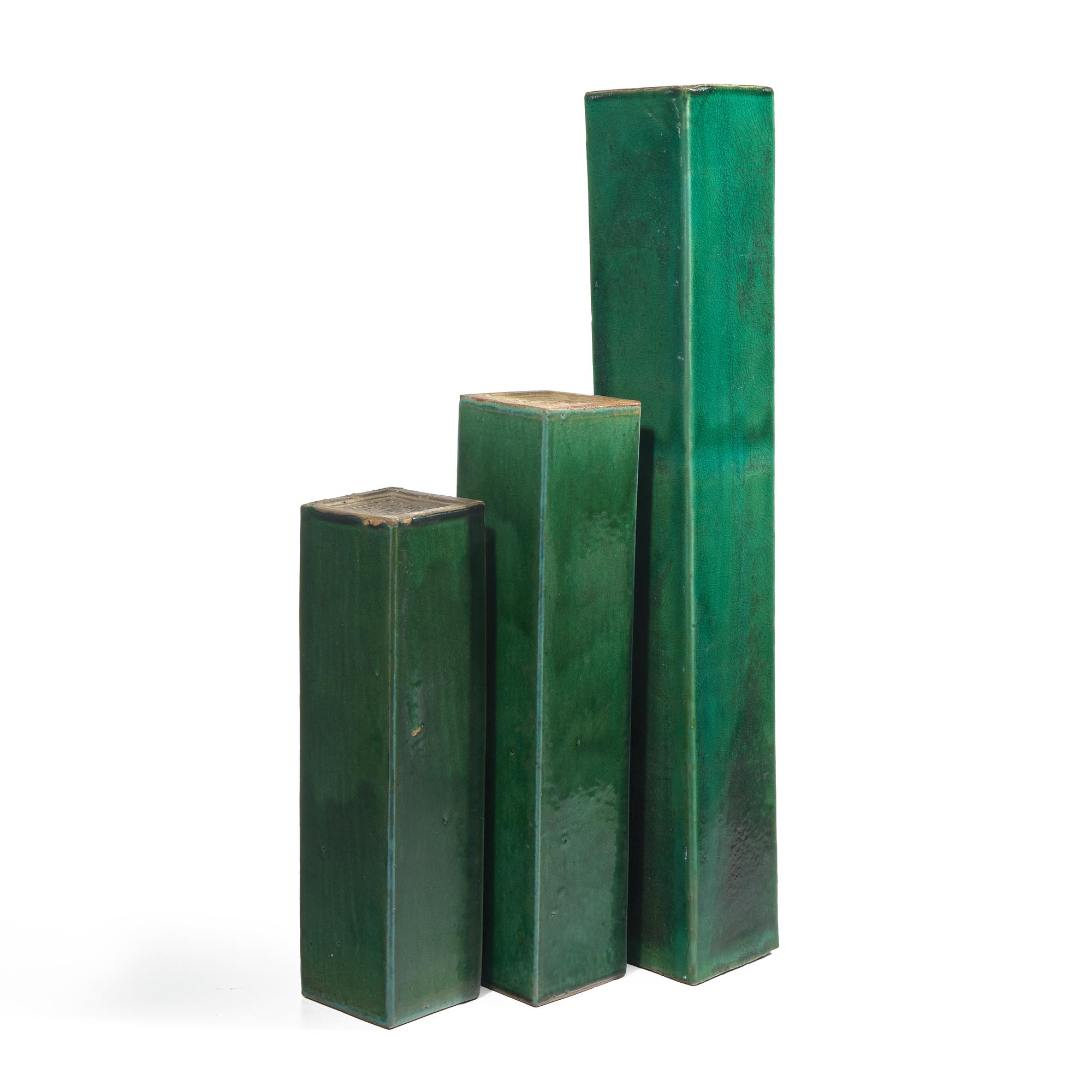Three Chinese Turquoise Glazed Column Shaped Architectural Elements, Qing Dynasty (1644-1911)