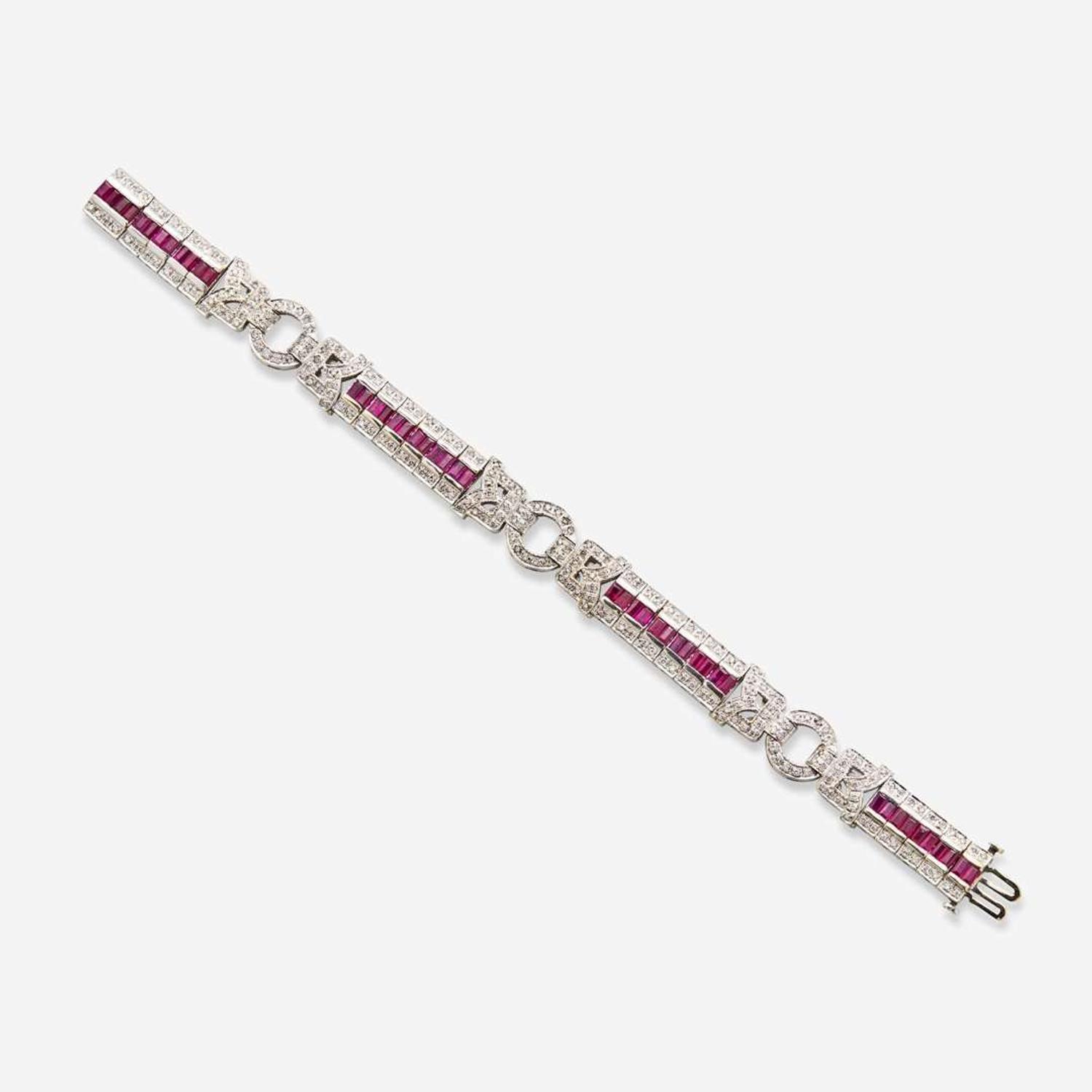 An 18K White Gold, Diamond, and Ruby Bracelet