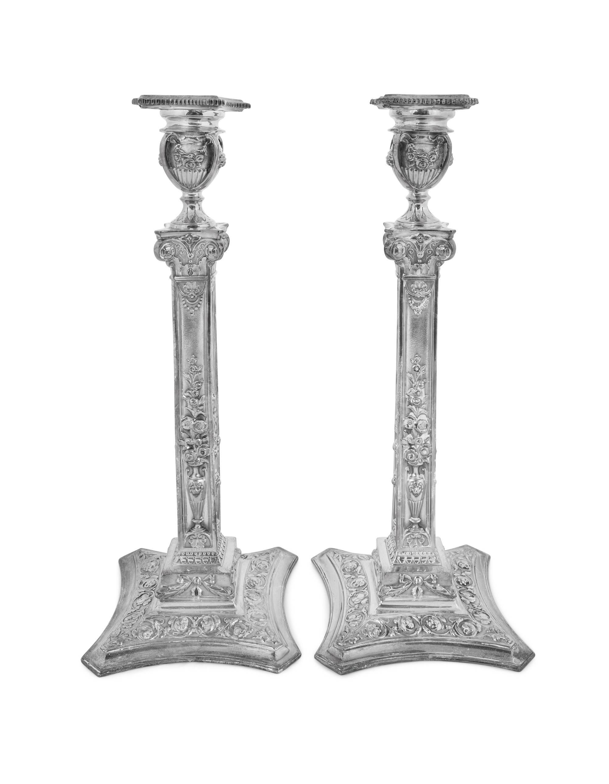 A Pair of Victorian Silver-Plate Candlesticks