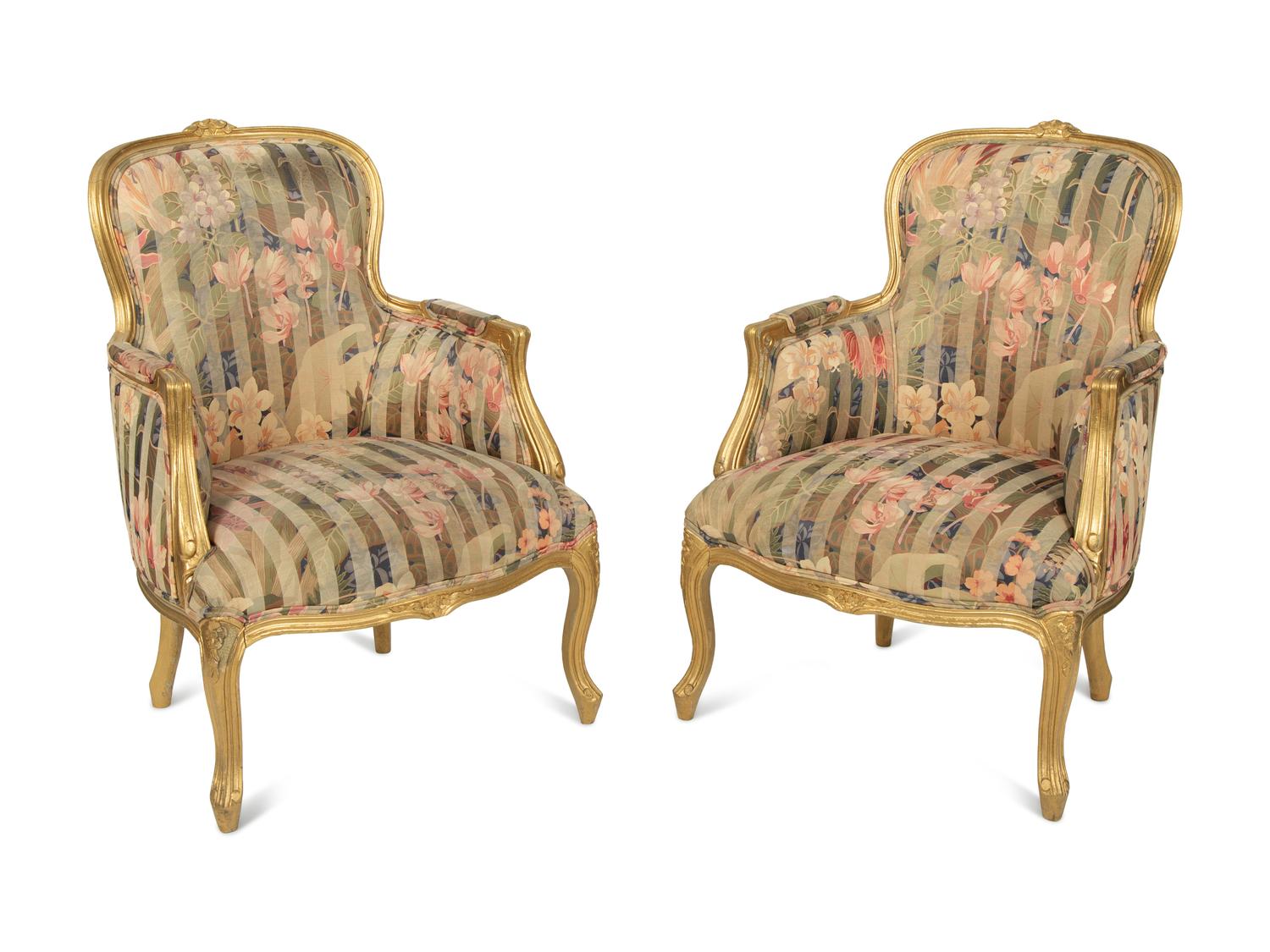 A Pair of Louis XV Style Giltwood Bergeres — 20TH CENTURY