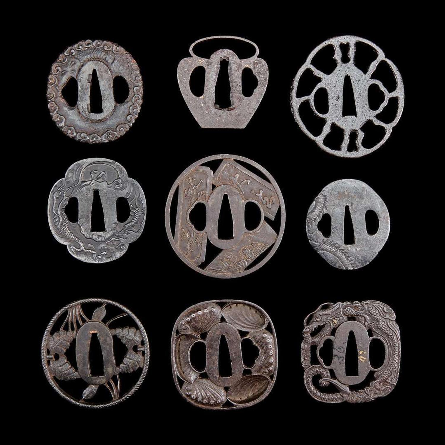 A Group of nine Japanese iron tsuba 日本铁制刀镡一组九件 Edo-Meiji period ?????