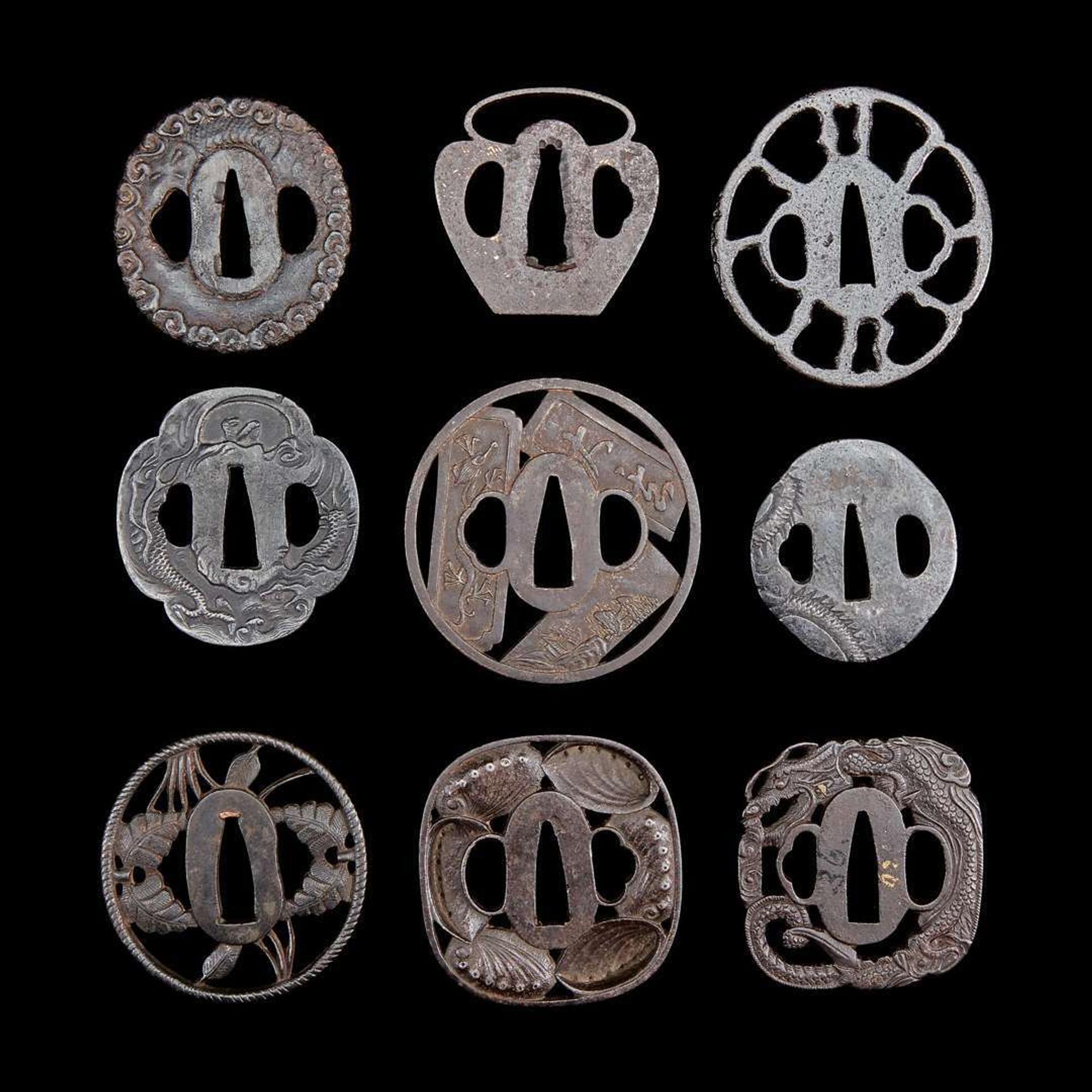 A Group of nine Japanese iron tsuba 日本铁制刀镡一组九件 Edo-Meiji period ?????
