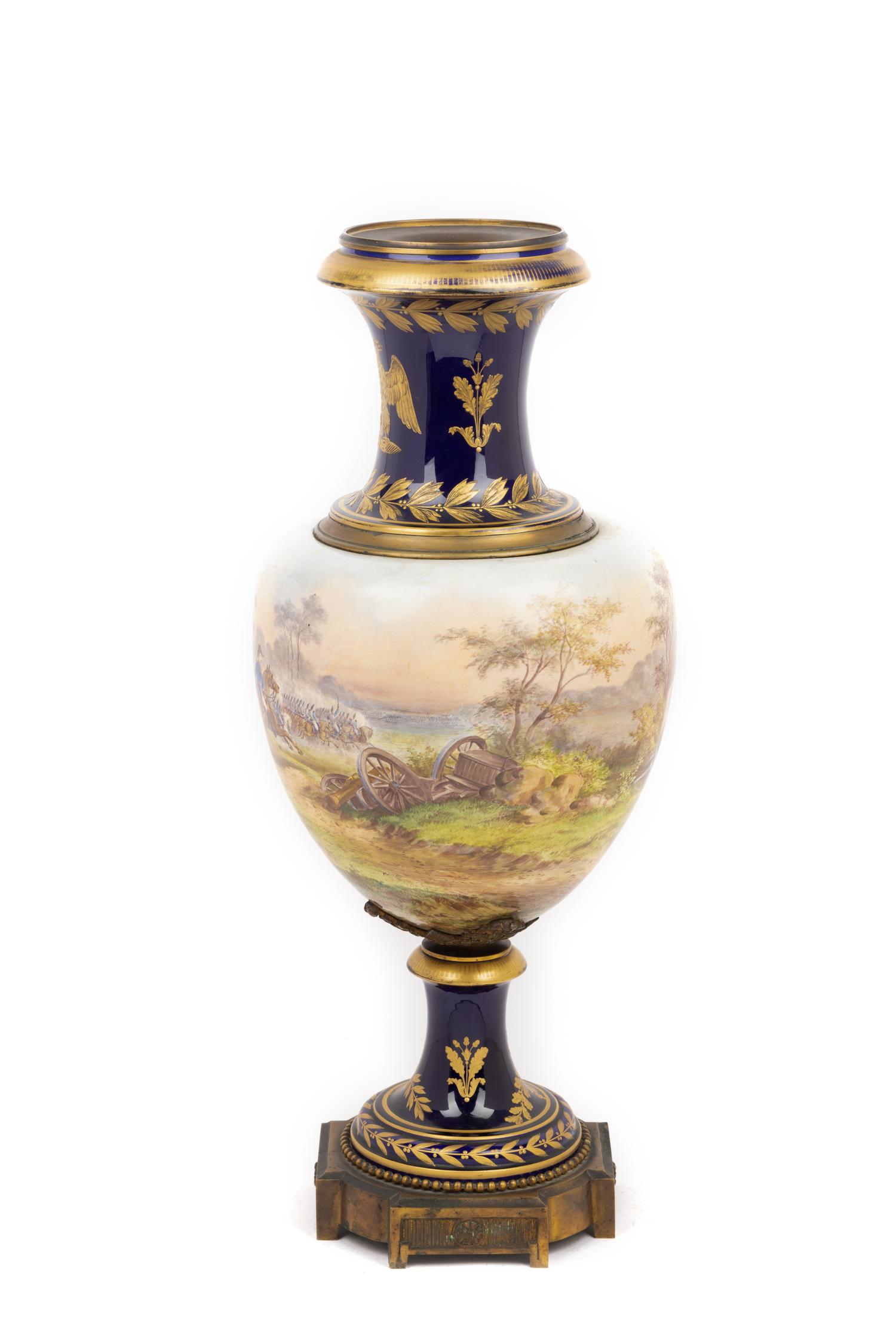 A Large Sèvres Style Porcelain Napoleonic Vase and Pedestal