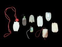 Eight Chinese Jade and Jadeite Cicada-Form Pendants