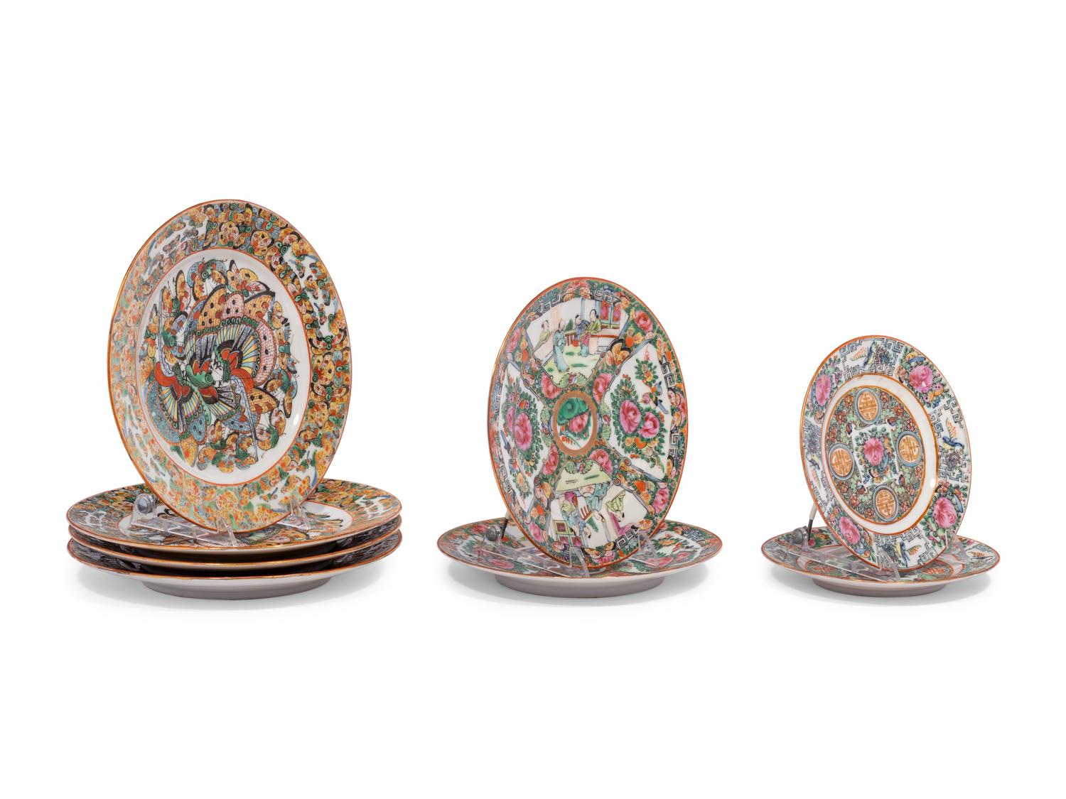 Eight Chinese Canton Famille Rose Porcelain Plates
