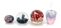 Colin Terris, SECOND HALF OF 20TH CENTURY, two glass paperweights, together with an additional paperweight and a perfume bottle