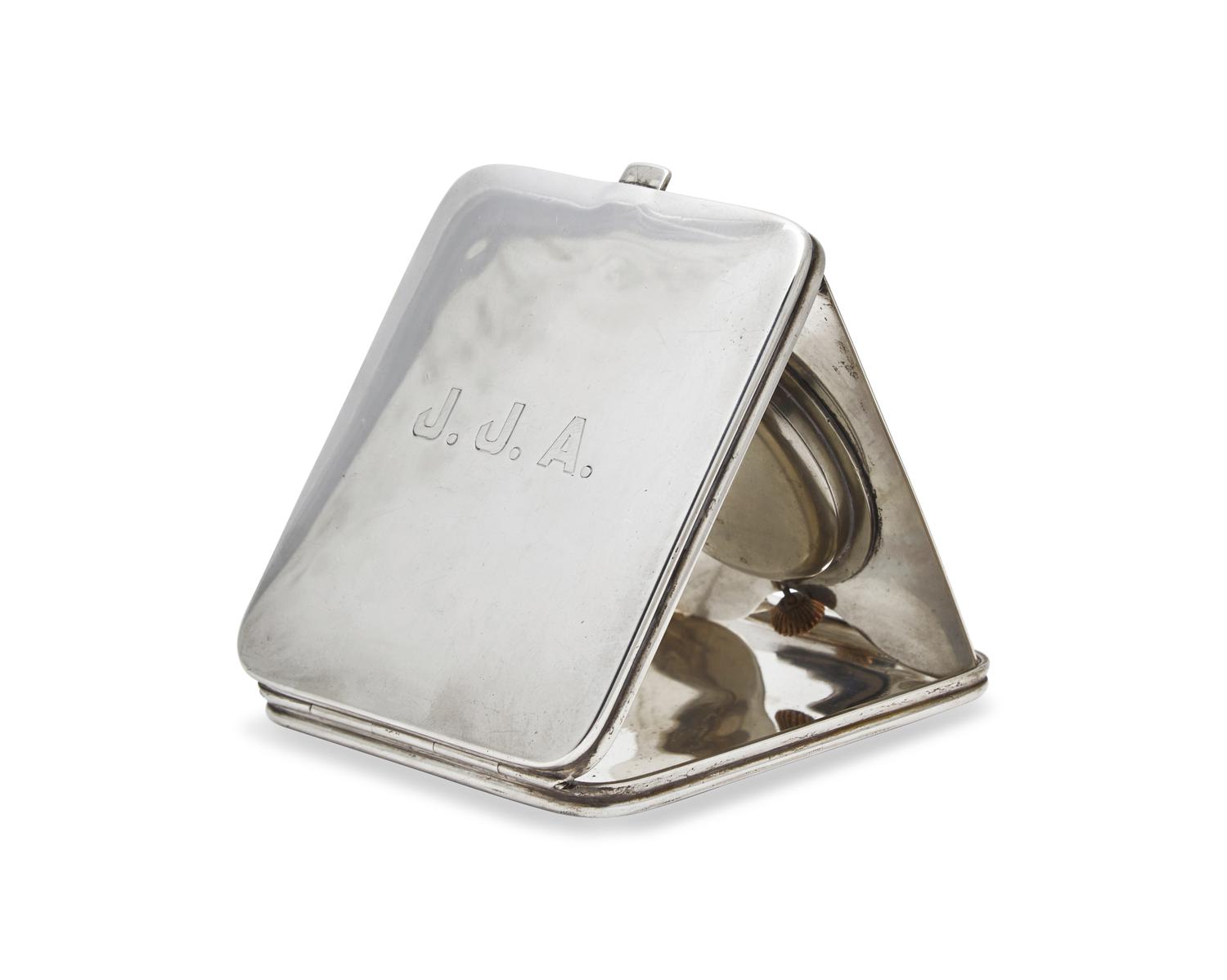 A Sterling Silver Travel Clock with Monogram for John Jacob Astor IV (1864-1912)