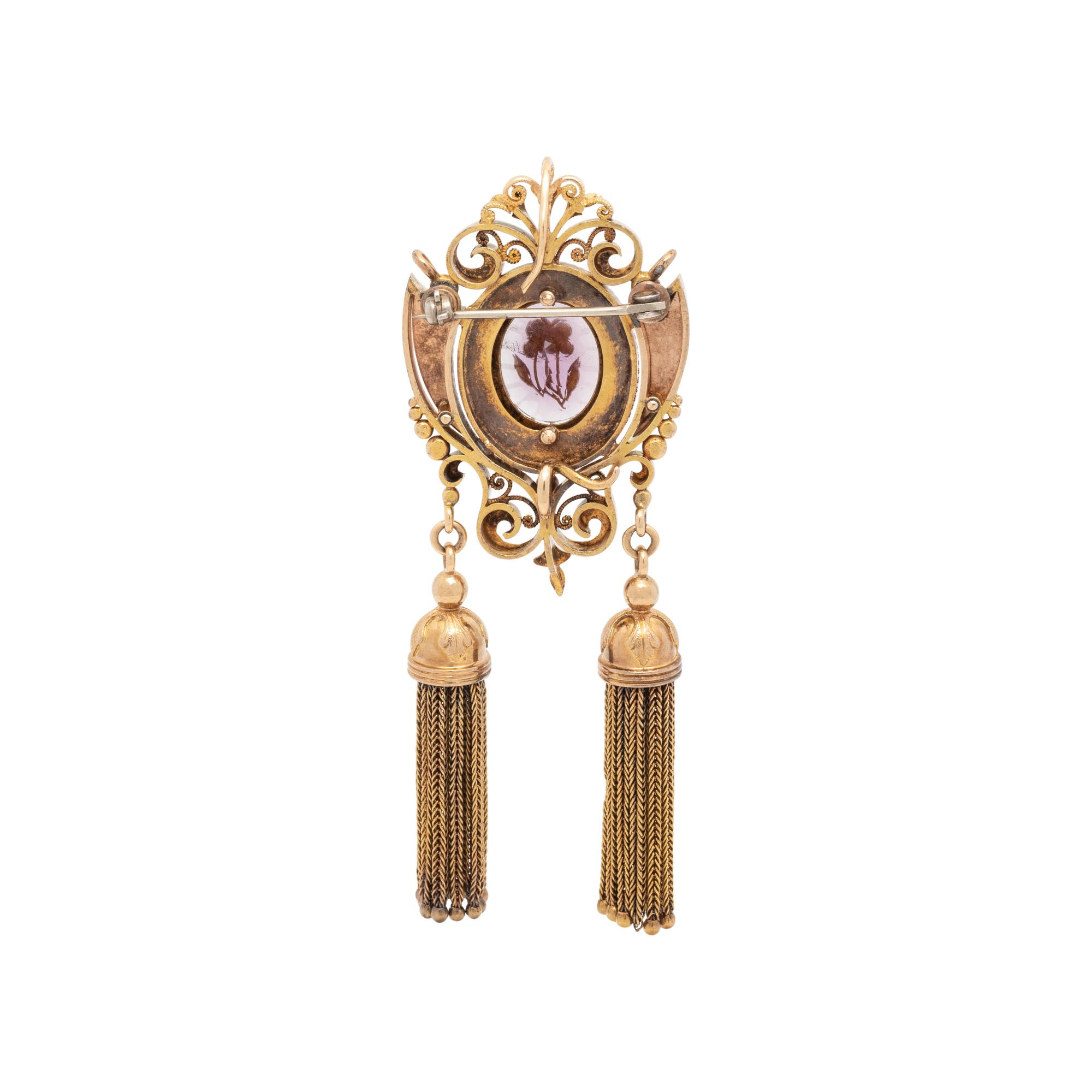 VICTORIAN, AMETHYST TASSEL PENDANT/BROOCH