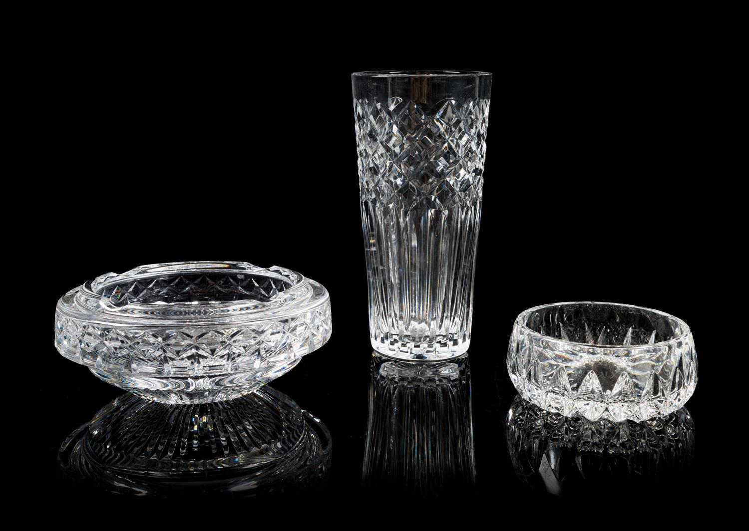 Waterford, two cut glass table articles, comprising a vase and an ash receiver, together with an unmarked ash receiver
