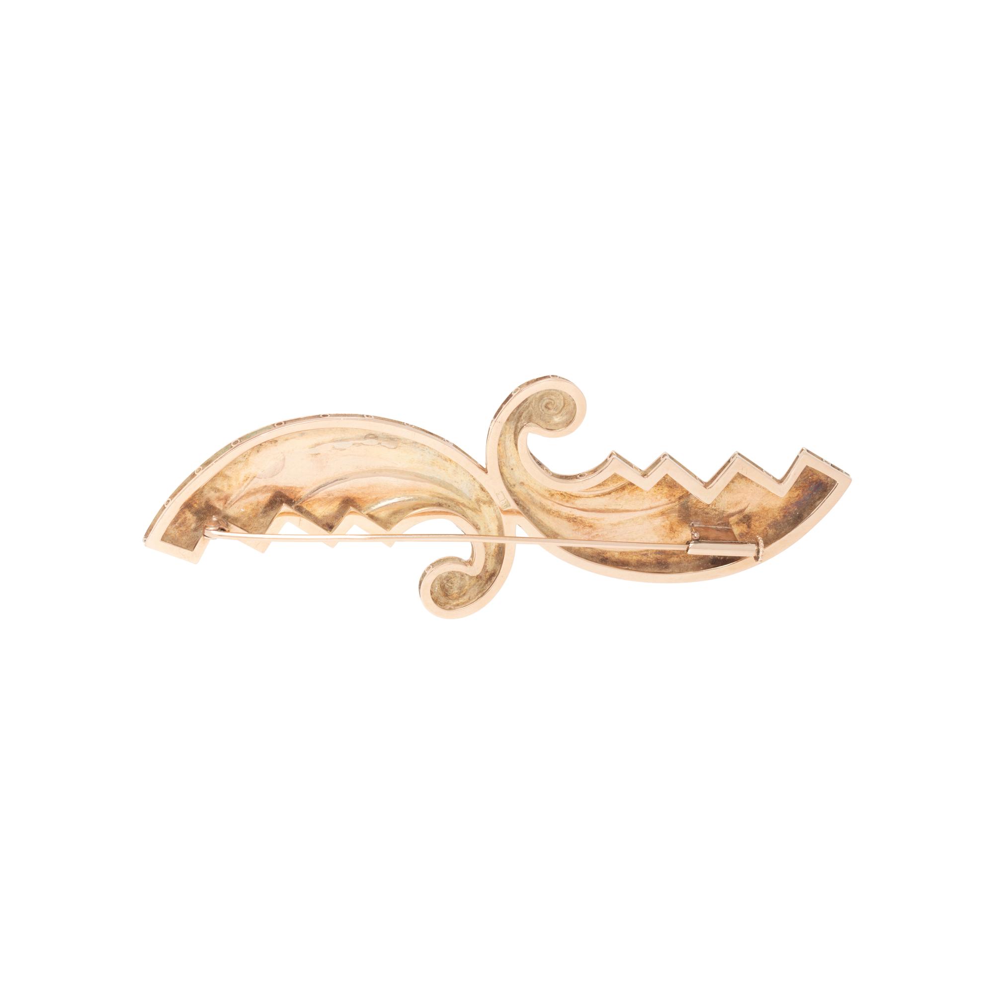 RUSSIAN, BICOLOR GOLD SCROLL BROOCH