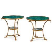 A Pair of Louis XV Style Gilt Bronze and Malachite Guéridons