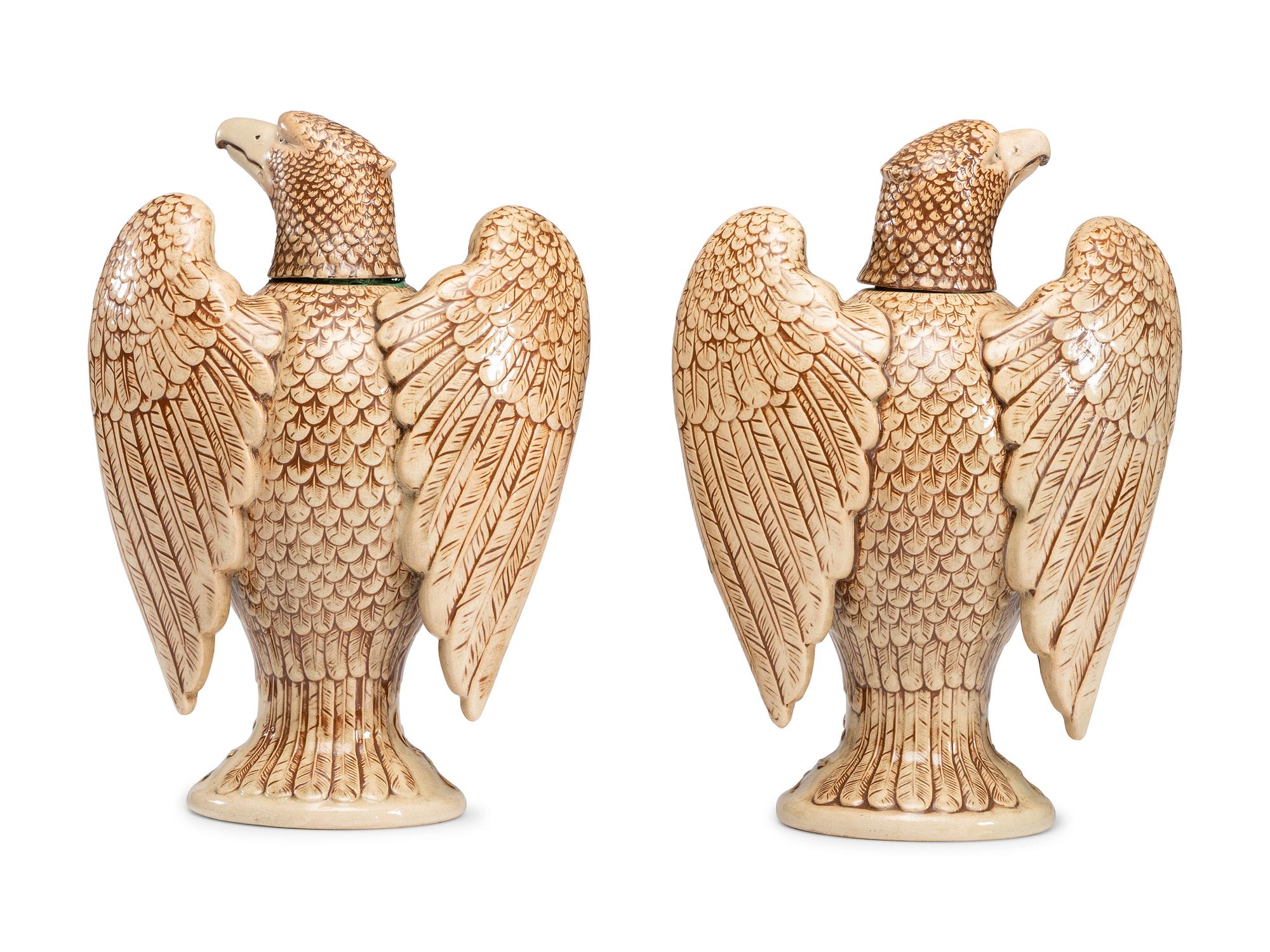 A Pair of Merkelbach & Wick Stoneware Eagle Decanters