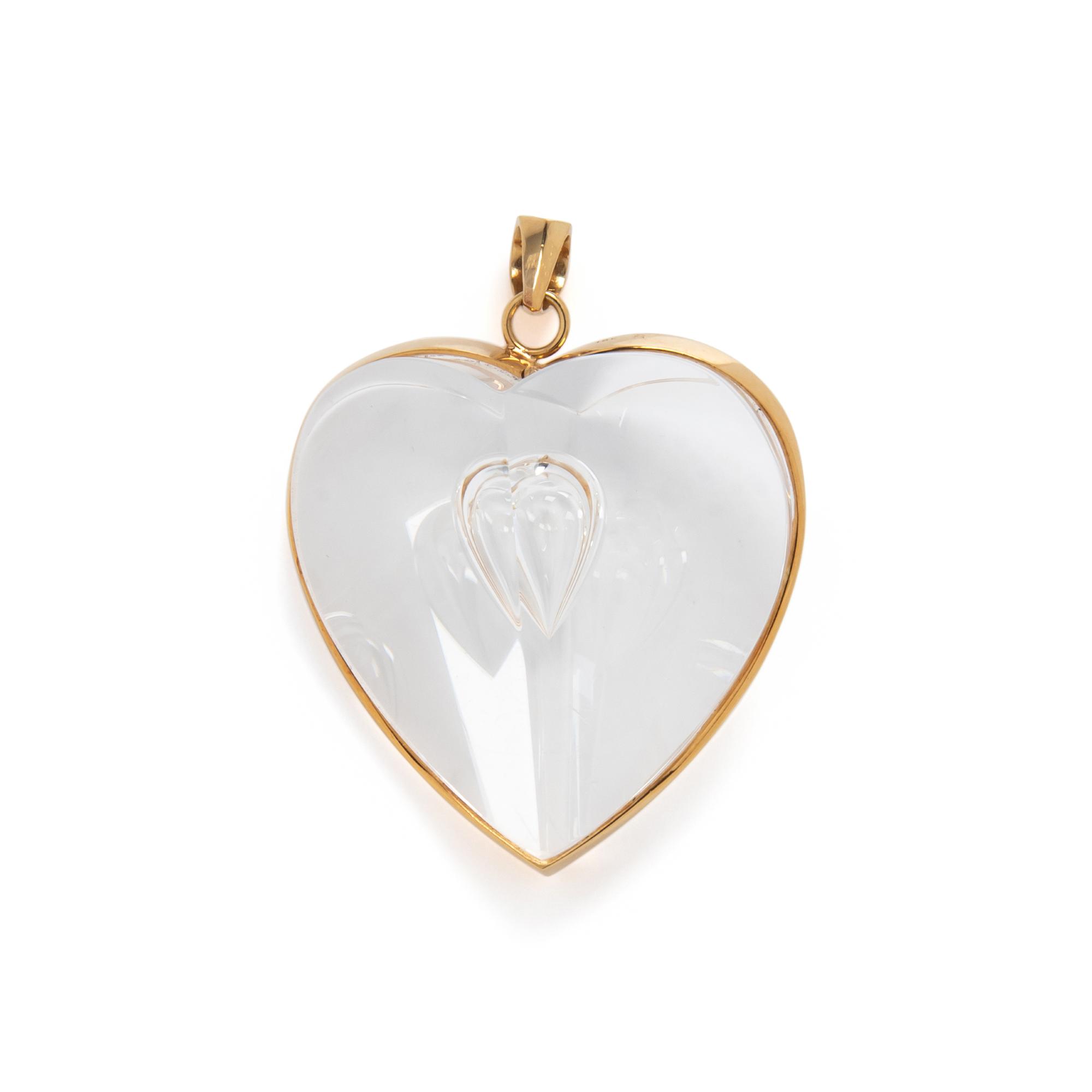 STEUBEN, GLASS AND YELLOW GOLD HEART PENDANT