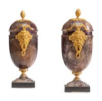 A Pair of George III Gilt Bronze Mounted Blue John Cassolettes